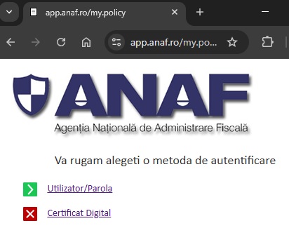 ANAF - alege metoda de autentificare RO e-Factura ANAF