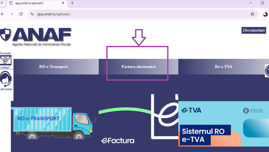 Selecteaza Factura electronica ANAF